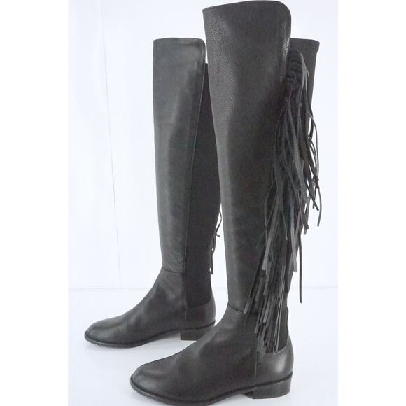Stuart Weitzman Black Leather Mane Fringe Over Knee Boots  NIB OTK 5050 - Picture 6 of 11